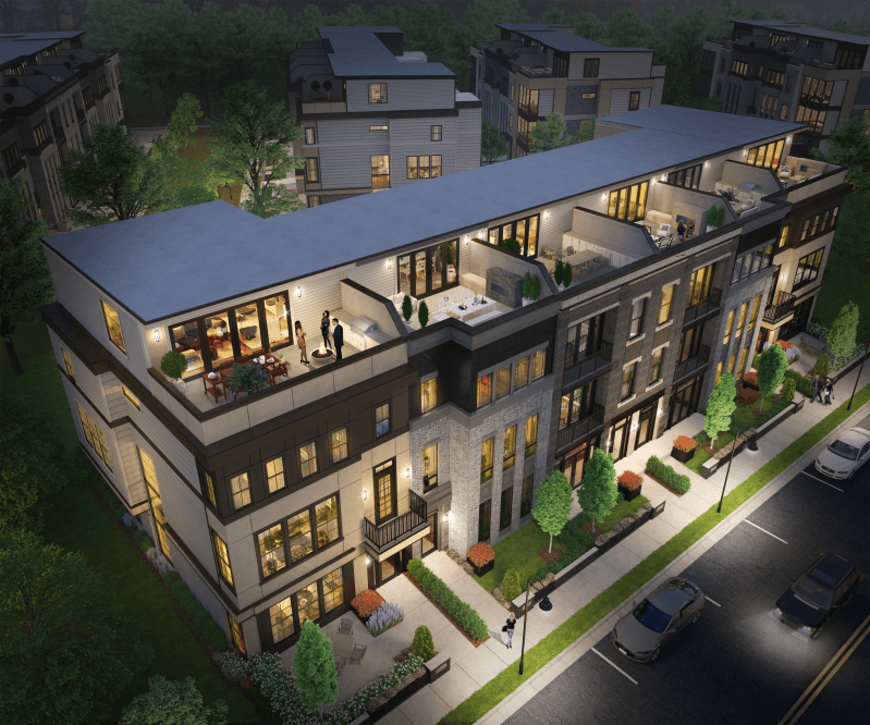 A rendering of the homes available at Next Level Homes at Upper West in Downtown One Loudon.