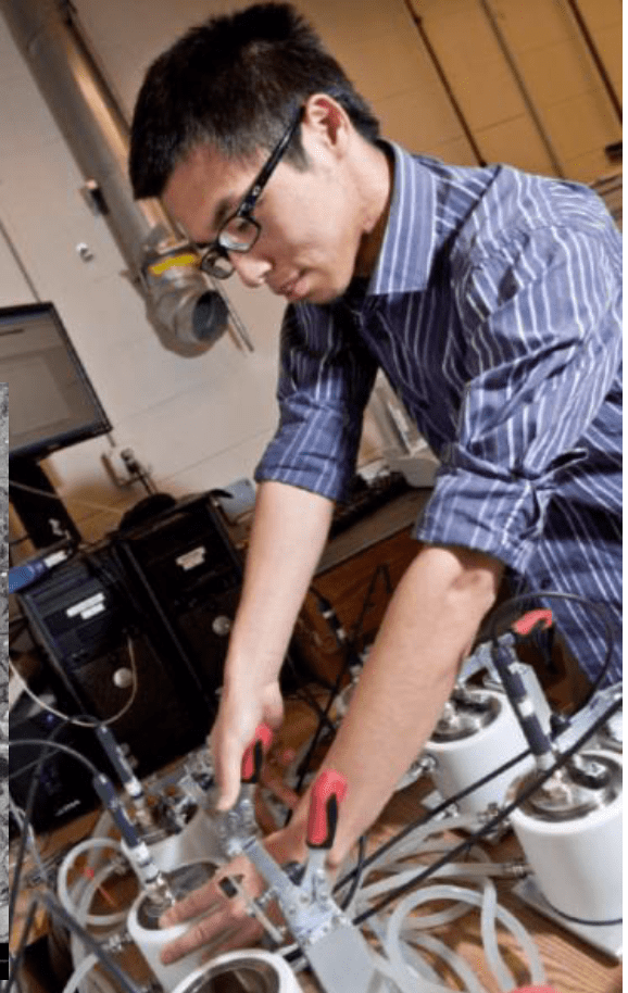 Yizheng Cao performing calorimetry tests.