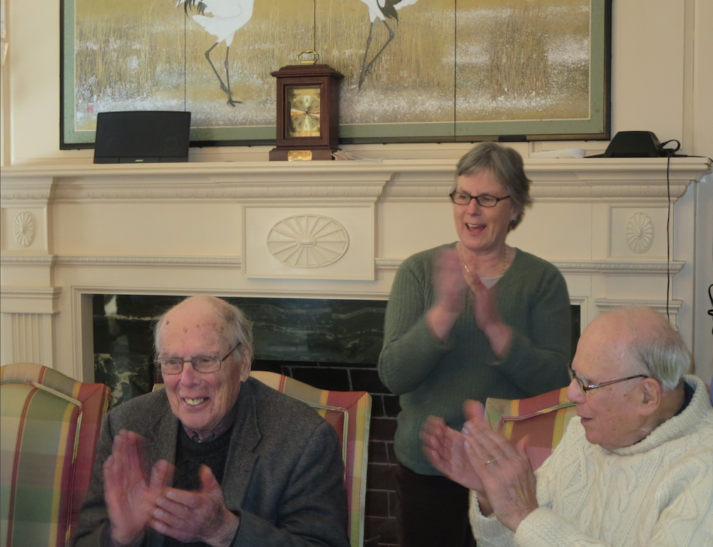 Three heroes: My dad, Dr. James E. McManus (b. Feb. 1925-d. Dec. 2016), my sister, Dr. Susan A. McManus, and my uncle Dr. Robert McManus, celebrating my father's 90th birthday, February 2015.