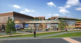 Rendering of amenity hub at Warren Corporate Center