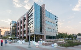 The exterior of the new chemistry building on the Colorado State University campus.  The chemistry and biology structures were built in tandem, utilizing different delivery methods, allowing both projects to minimize costs and create a thoughtful, new, unified Science Commons.