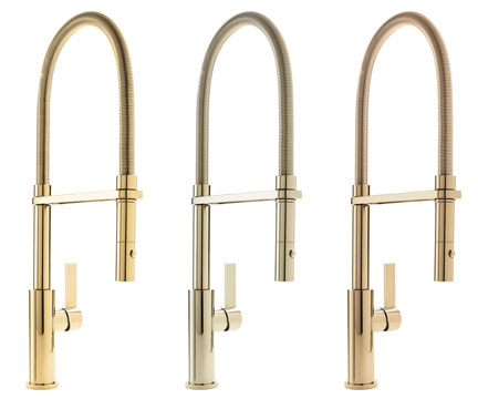 The Corsano series in with matching outer spring in Polished Gold, Polished Brass and French Gold.