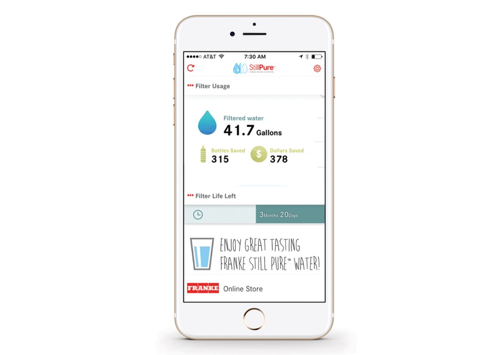 The StillPure Franke Filtration App, available for free on the iOS and Android app stores.