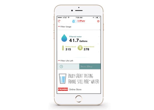 The StillPure Franke Filtration App, available for free on the iOS and Android app stores.
