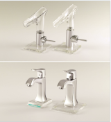 Top: The Axor Starck V on the left, counterfeit on the right Bottom: Hansgrohe's Metris Classic Faucet on the left, counterfeit on the right