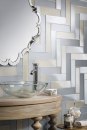 Lunada Bay Tile’s Tomei collection, shown on a bathroom wall.