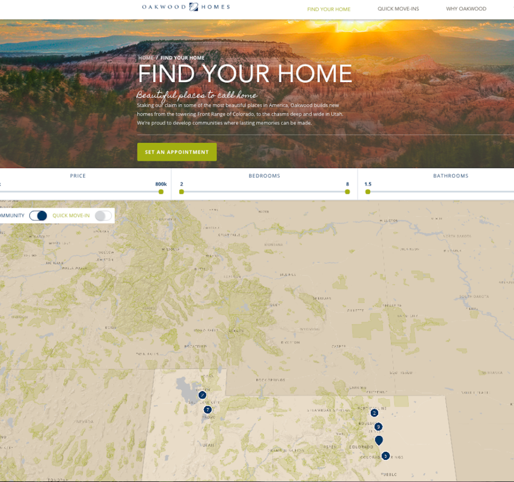 Oakwood Homes' operating footprint on the front range of the Rockies, and in Utah.