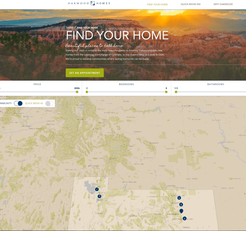 Oakwood Homes' operating footprint on the front range of the Rockies, and in Utah.