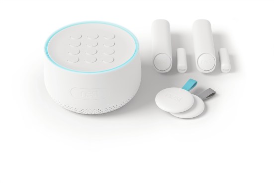 The Nest Secure alarm system, which includes the Nest Guard, Nest Detect sensors, and Nest tags.