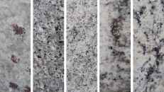 Sensa by Cosentino in white Napoli, silver blue, luna blanca, smoky white, and white Alamo.