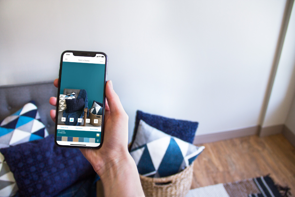 The Instant Paint Feature allows ColorSnap Visualizer App users to preview any Sherwin-Williams color on a wall space in real time.