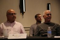 Jacob Atalla, vice president, sustainability at KB Home, and John McManus of BUILDER, are two of more than 30 listening to Lawrence's healthy design presentation during a KB Home ProjeKt Collaboratory meeting.