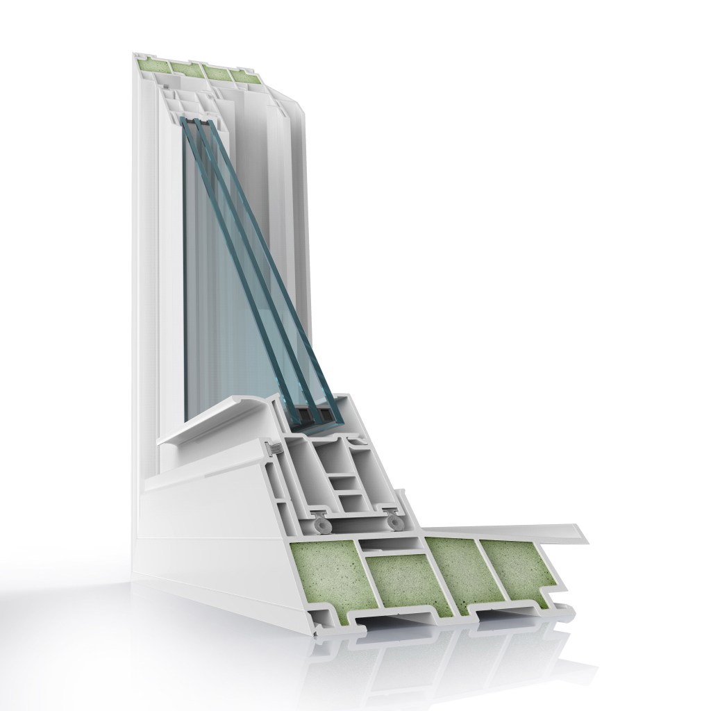A cross section of MI Windows and Doors’ krypton-enhanced insulated glass on a triple-pane window.