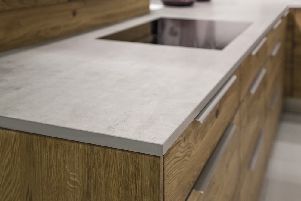 The 20mm Neolith sintered stone surface on a kitchen countertop.