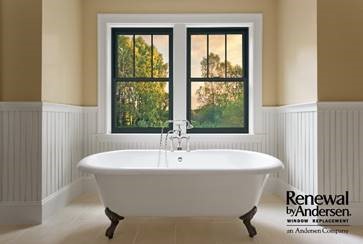 Renewal by Andersen replacement windows in black.