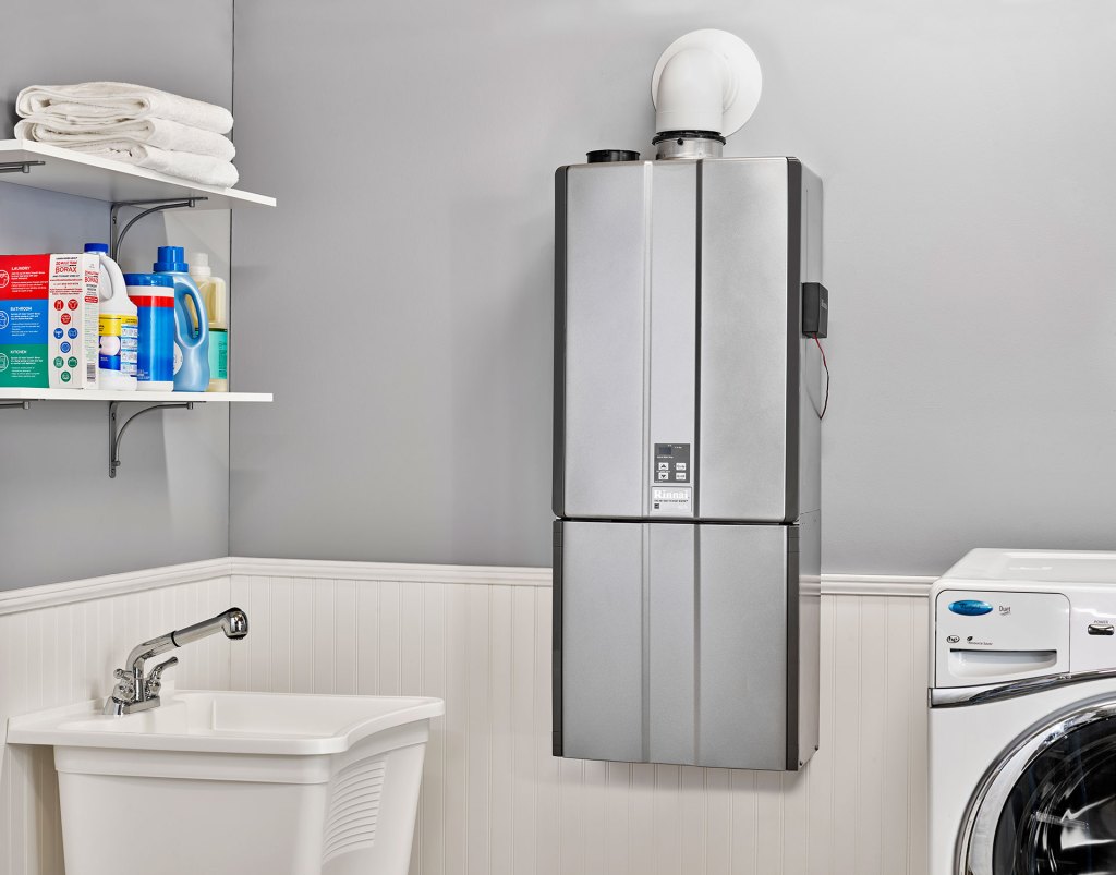 A Rinnai tankless water heater with the Control-R 2.0 module installed.