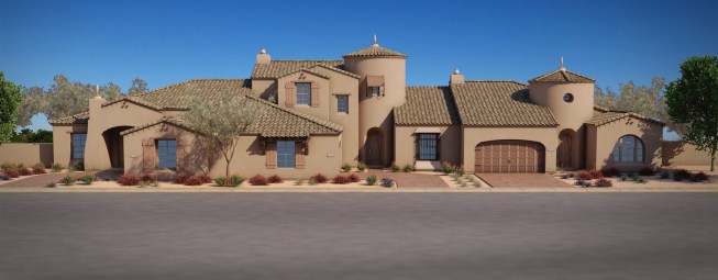 Golf Villas will offer home buyers their choice of four floor plans. Above is a rendering of a Triplex showing the Residences Two, Four and One in the Spanish Colonial architectural style.