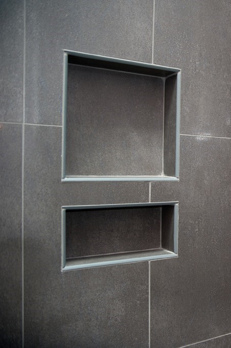 The Ledge Double Shower Niche by Ledge Products.