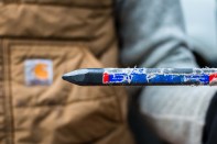 CH Hanson's SuperPencil is a solid piece of "graphite". This pencil has been used for a while and the paper wrapper is wearing off.