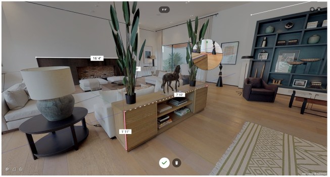 Matterport’s Showcase client now includes a measurement mode, which enables users to measure objects inside a 3D environment and share those measurements with other users.