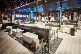 Like the 2018 booth shown here, the Kohler booth at the Kitchen and Bath Industry Show will offer a number of hands-on opportunities with the manufacturer's newest kitchen and bath products.