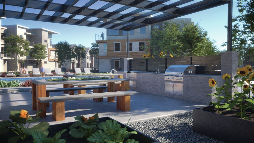 Dining area with vegetable garden