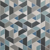 Figurati tile in blue, burnished bronze and denim