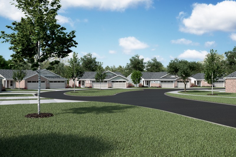 A rendering of the streetscape at Fischer Homes' Monroe Meadows in Lebanon, Ohio.