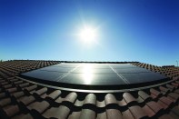 Solar panels on the tile roof of a Meritage home.