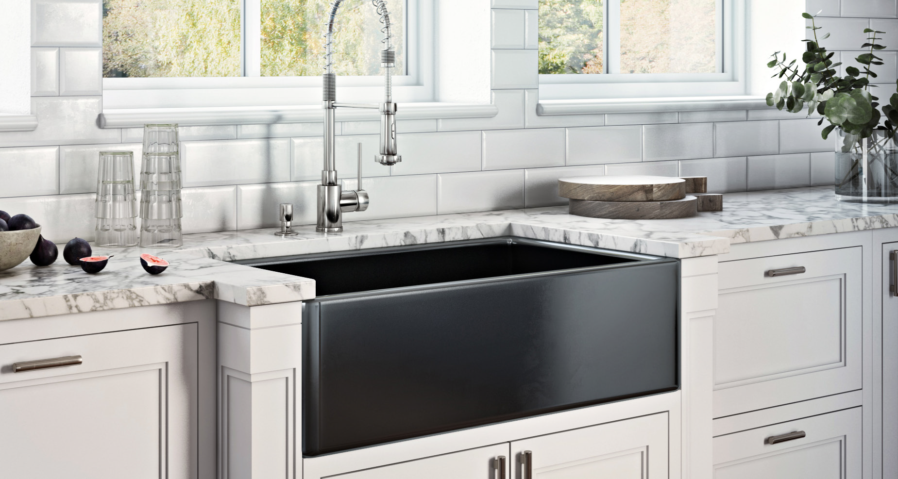 The Ruvati Fiamma Fireclay Sink in Glossy Black.
