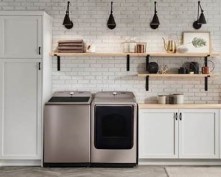 The Samsung 2019 Top Load Washing Machine and Dryer in the new Champagne finish.