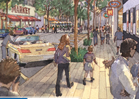 Artist rendering of a street in Candlestick Point.