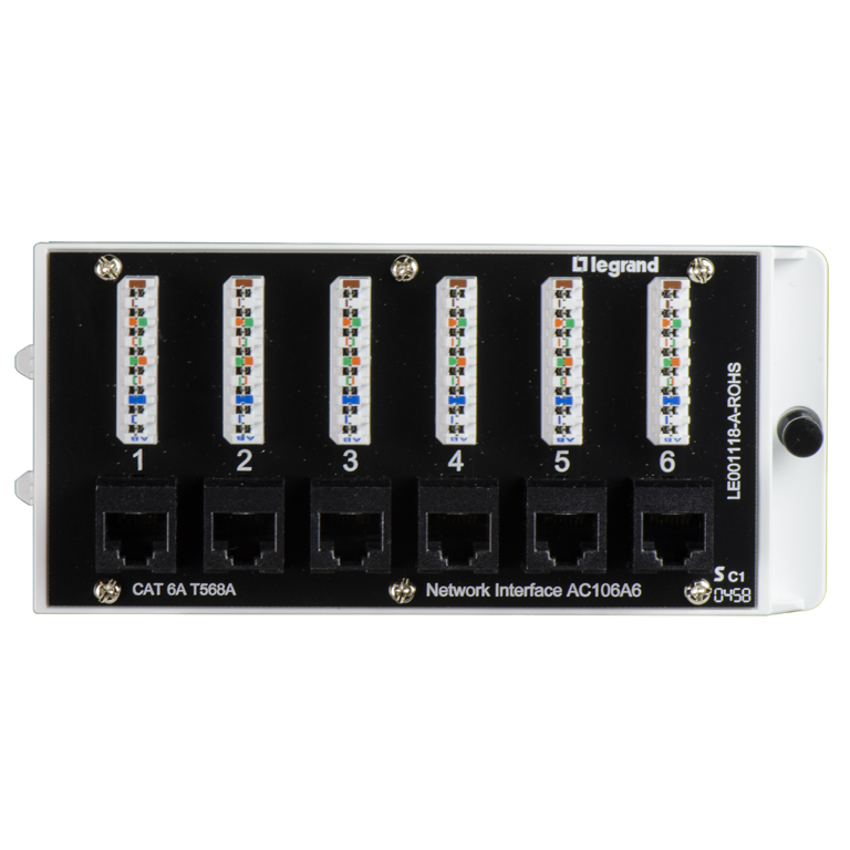 The six-port AC106A6 network interface module by Legrand.