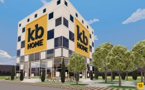 The three-dimensional welcome pavilion inside KB Home's virtual new-home community on the Decentraland platform.