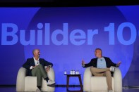 David Weekley Homes president Chris Weekley (left) and Meritage Homes CEO Phillippe Lord share insights during “The New Leadership Agenda” panel at the Builder 100 Conference.