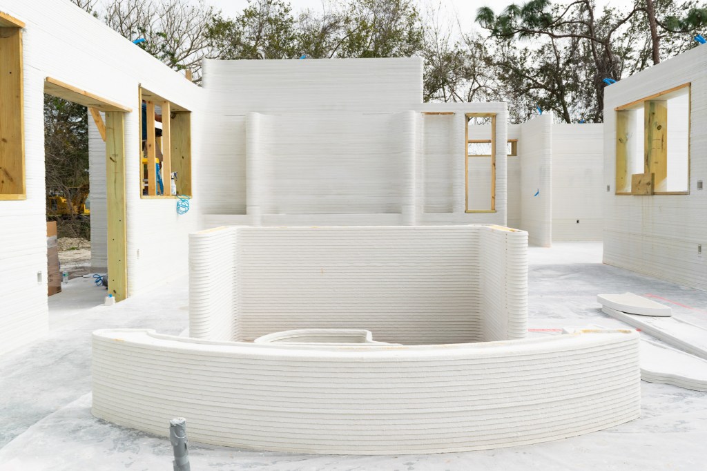 Apis Cor's 3D-printed concrete walls for a residential house in Melbourne, Florida.