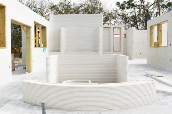 Apis Cor's 3D-printed concrete walls for a residential house in Melbourne, Florida.