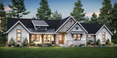 Craftsman farmhouse plan with big garage, front exterior. See interior views at Houseplans.