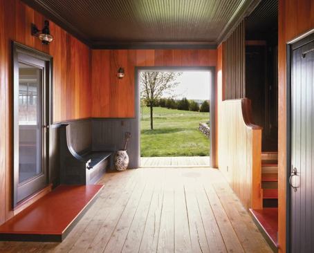 The barn-like breezeway separates main house from guest suite as well as linking the front and rear courtyards.