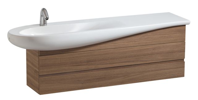 The IlbangoAlessi One washbasin mounted on one of the line's new wood vanities.