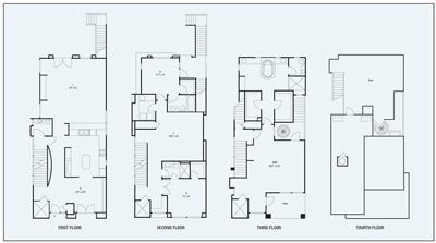 Units share a common podium that houses garage space and utilities, but the living areas are separated by a six-foot code requirement—enough distance to make them feel like they stand on their own form. Unlike townhouses with common walls, this configuration allows for greater privacy, acoustical separation, and light. “The nice thing is that we were able to wrap light around each house instead of having a blind wall,” Berkus says. “At that high density, that's hard to do.” In addition, fourth-floor roof terraces provide outdoor space for entertaining and gardening.