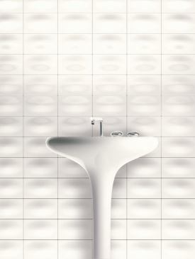 Known for highly stylized bath ceramics and faucets, VitrA also produces tile with a restrained hipness. The Istanbul series by designer Ross Lovegrove has been expanded to include Istanbul and Mod in a subdued white color. Both tile patterns are available in concave and convex styles. 
www.usa.vitra.com.tr.
