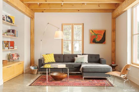 The Go Home exudes a down-to-earth, comfortable feel. Moisture control measures include a sealed warm-side air barrier on the interior and vented cladding materials on the exterior to ensure the building shell's longevity.