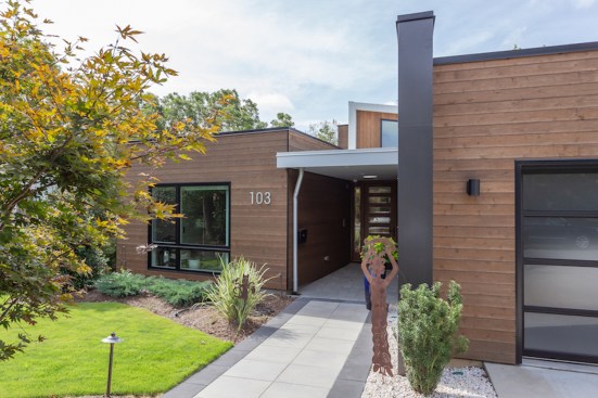 Walkway to main entrance, which is recessed into the front elevation.