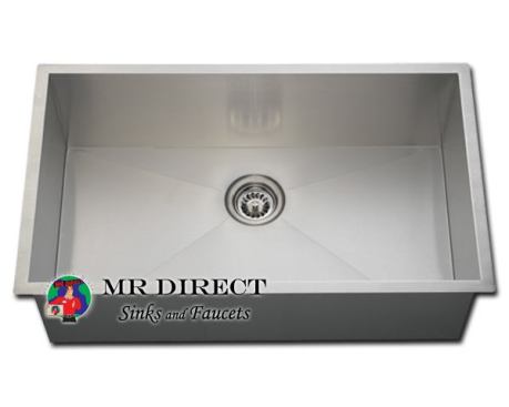Mr. Direct  If you can find a 16-gauge stainless steel sink this large for less than $275, then you should buy it. But this one gets our vote. The 3322S 90 Degree undermount sink measures 32 inches wide and 10 inches deep, and is made from one solid piece of 16-gauge steel. 
www.mrdirectint.com.