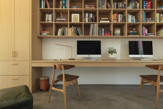 Warmth by Wood: Woods + Dangaran designed and built the white oak cabinetry and built-ins throughout the home for a consistent, yet elevated, presence.