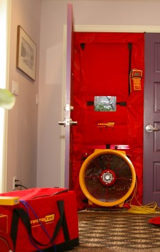 A blower door test determines a home's air tightness. The best time to conduct a blower-door test is after a home is insulated but before the drywall is hung.