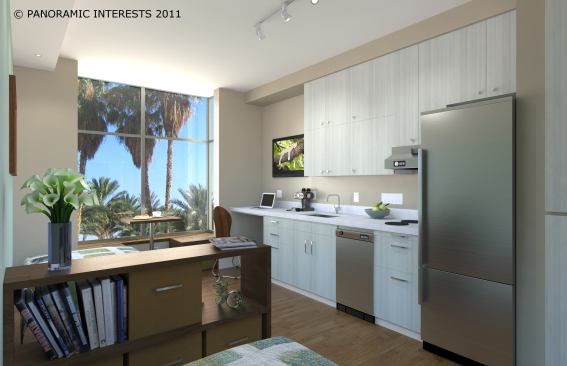 Large windows and high ceilings give these tiny spaces a more capacious feeling.