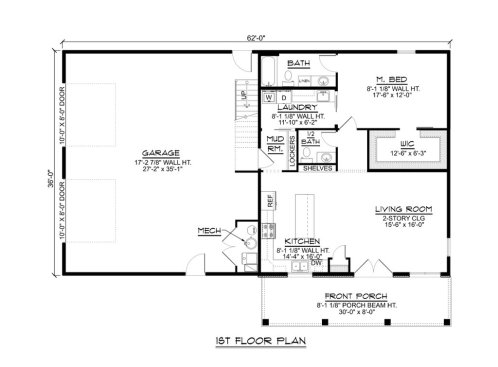 Barndominium plan with simple footprint, main level. See details at Houseplans.com.