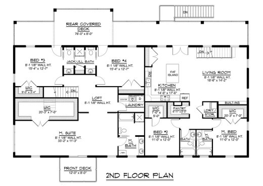 Barndominium plan with in-law apartment, upper floor plan. See details at Houseplans.